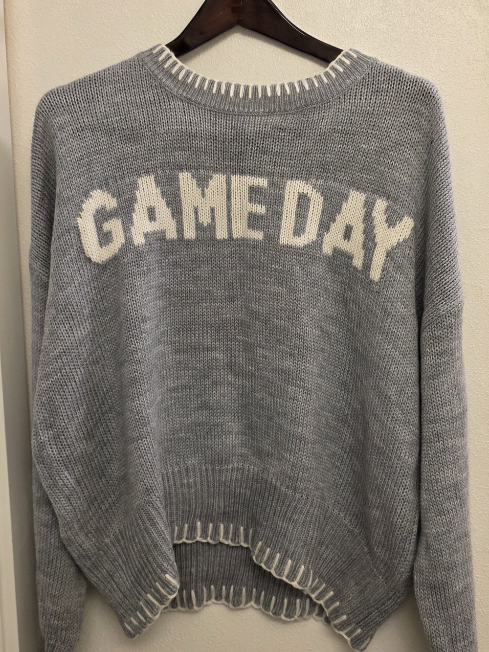 Simply Southern Gray & Cream GAME DAY Crewneck Sweater XL